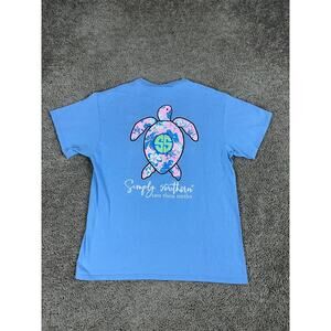Simply Southern Shirt Womens Large Blue Pink Save Them Turtles Hibiscus Print